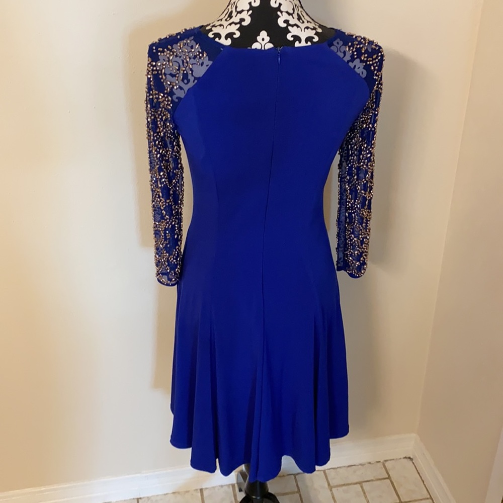 Leslie Fay royal Blue Dress with Beaded sleeves. - Picture 3 of 5